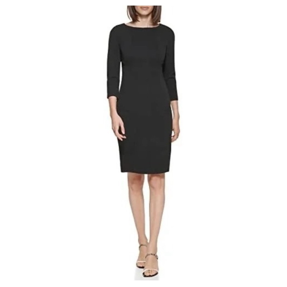 Ann Taylor Professional Formal Wear Sheath Dress 3/4 Sleeve Black Sz 0